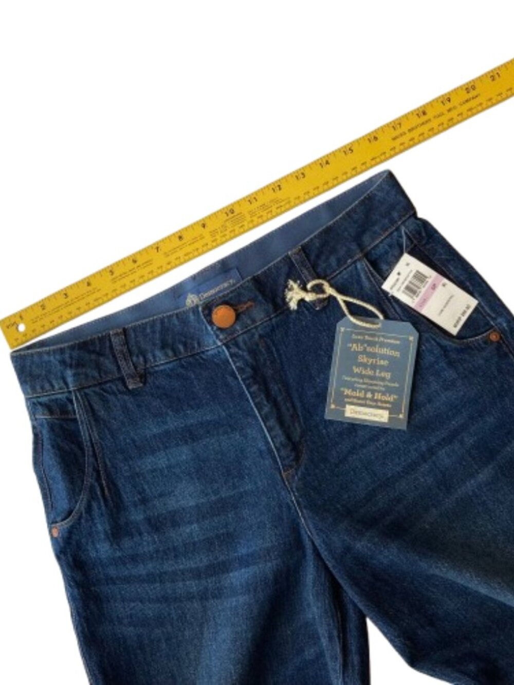 Democracy Ab Solution Skyrise Wide Leg Jeans Tulip Hem 6 PETITE Blue Denim NWT - Picture 5 of 9